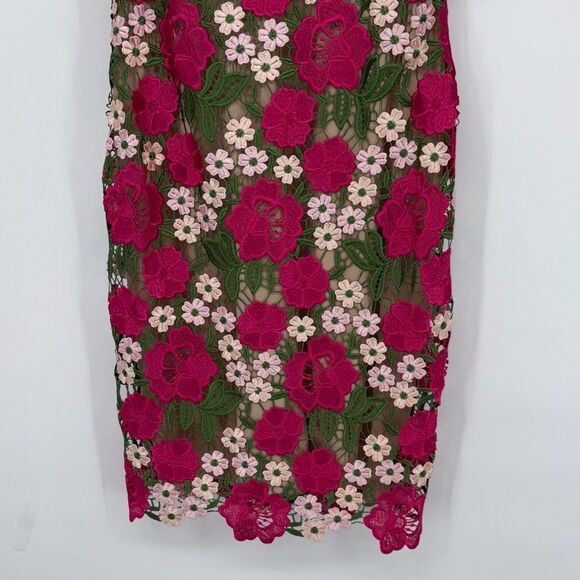 NEW XSCAPE Women's Short Sleeve‎ Floral Print Lace Sheath Dress Pink Multi 4 - Picture 4 of 16